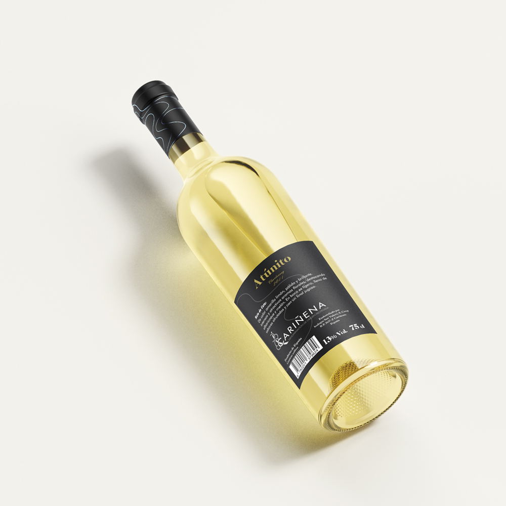 diseño de etiqueta de vino blanco cariñena atunito meryvonfunck