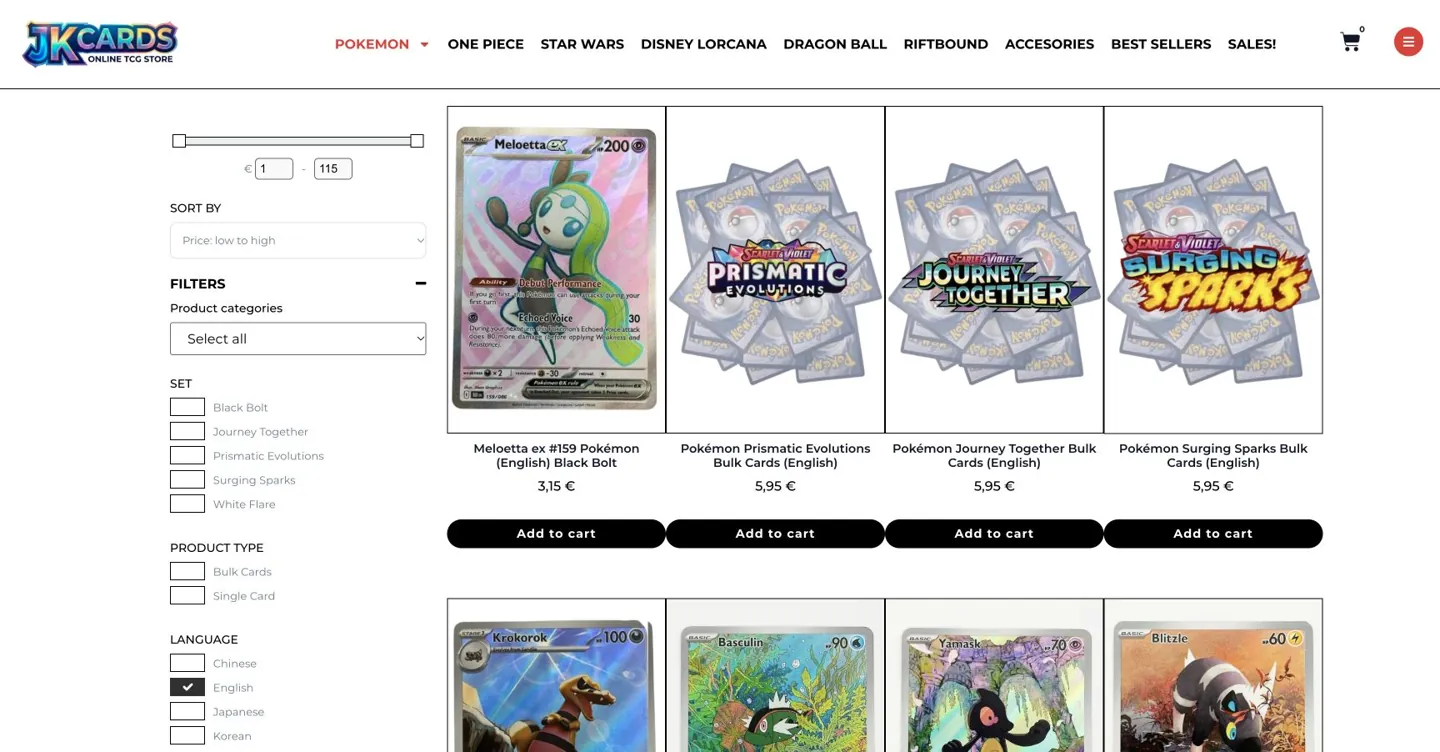 Catálogo de JK Cards: Inglés